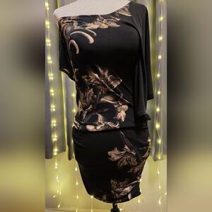 Le Chateau One Shoulder Black and Gold Dress